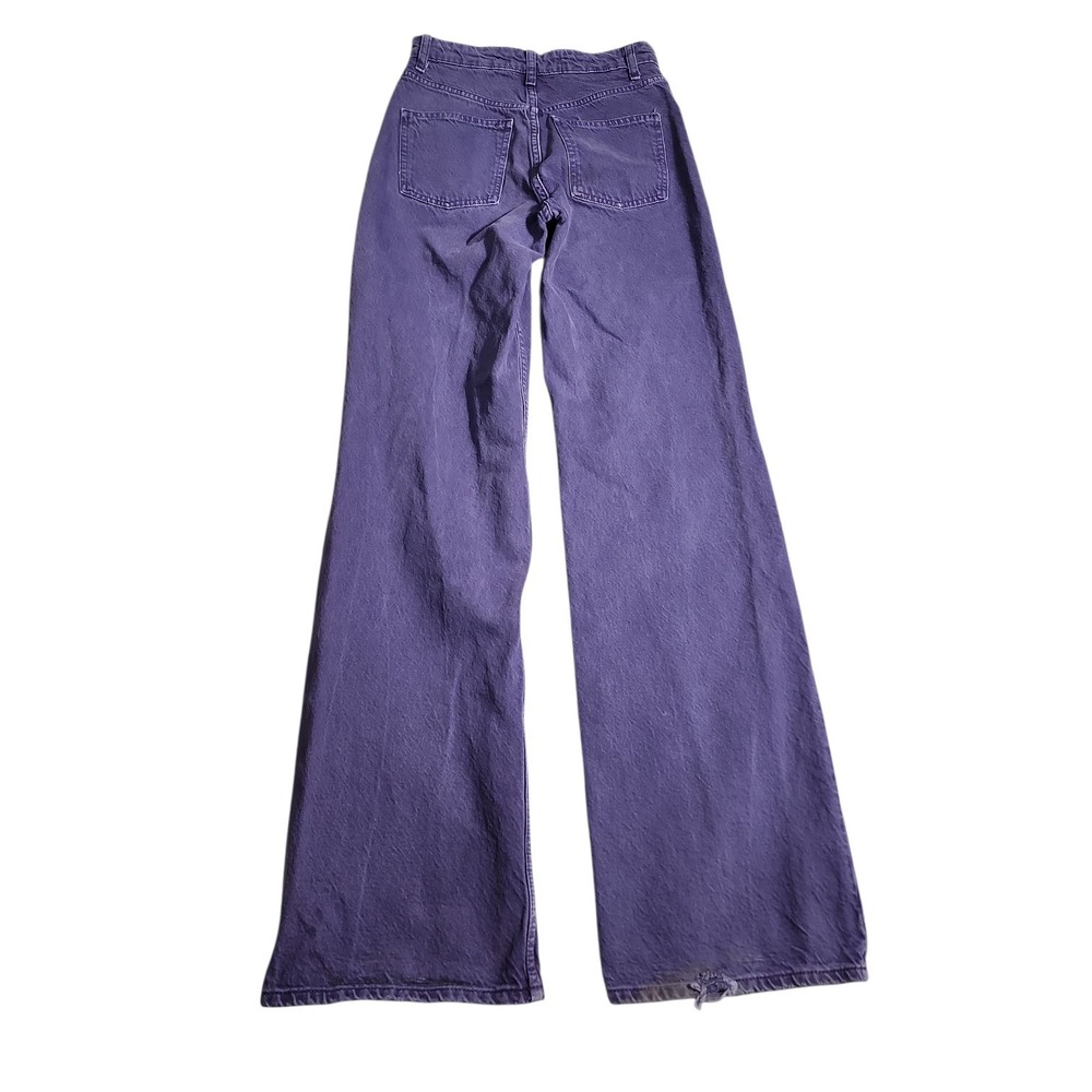 ZARA Purple High Waisted Wide Leg Jeans USA 2 Retro Colorful Denim Pants Boho - Picture 12 of 12